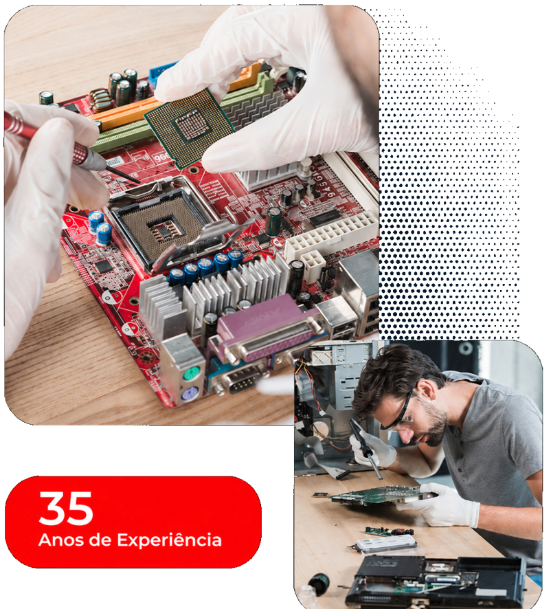Técnicos da Criativa Computadores realizando manutenção